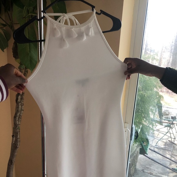 Scuba 90s Neck Tassel White Bodycon Dress NWT - Picture 2 of 6